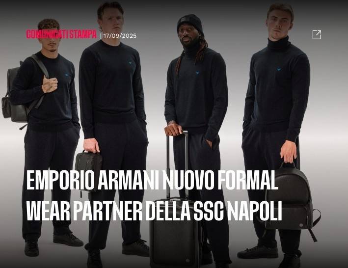 官方：阿玛尼成为那(nà)不勒斯正(zhèng)装合作伙伴