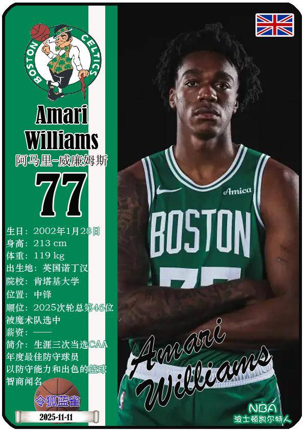 球星卡(NBA):波士頓(dùn)凯尔特人队17人一览(25/26赛季)